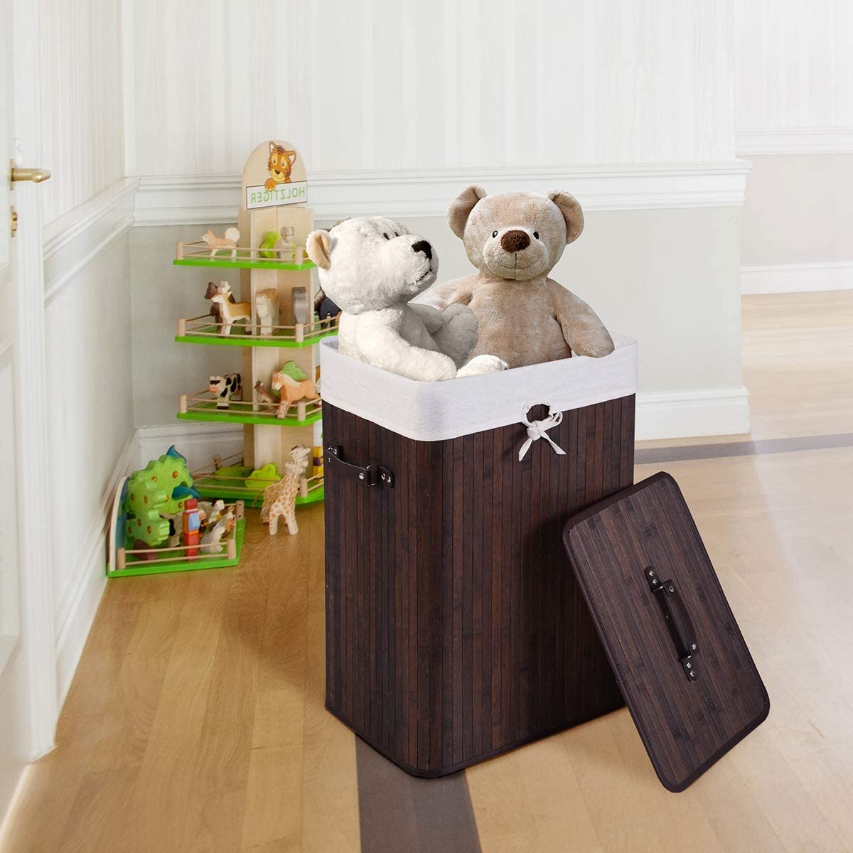 Laundry Hamper Bamboo Laundry Basket, Clothes Hamper with Lid and Removable