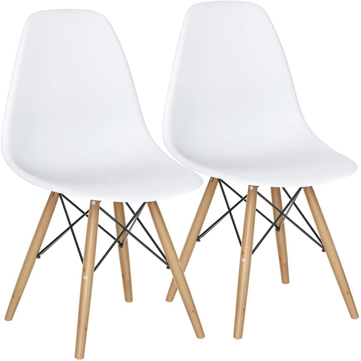 Pre Assembled Mid Century Modern Dining Chairs Set of 2, White - Giantexus