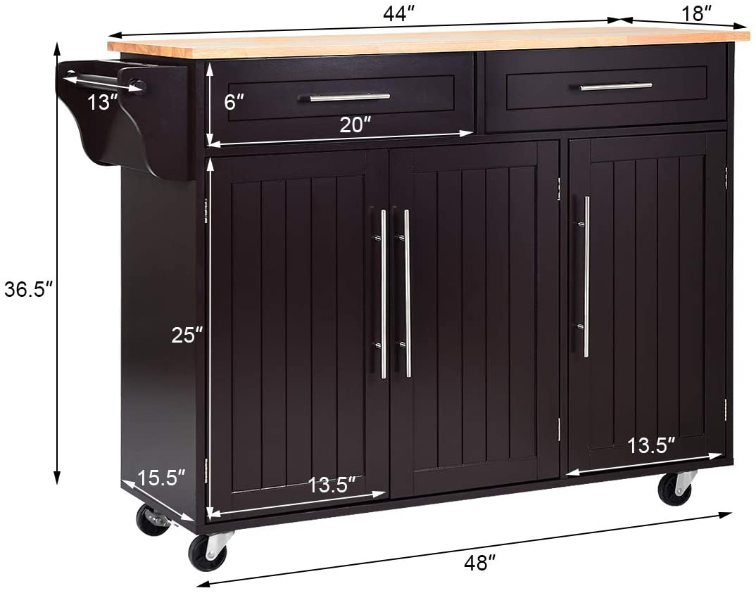 Giantex Kitchen Island Cart , 2 Drawers, 3 Door Cabinet (Brown)