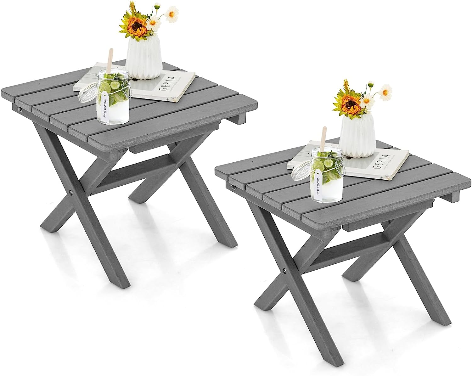 Giantex Outdoor Folding Side Table - Foldable Weather-Resistant HDPE Adirondack Table