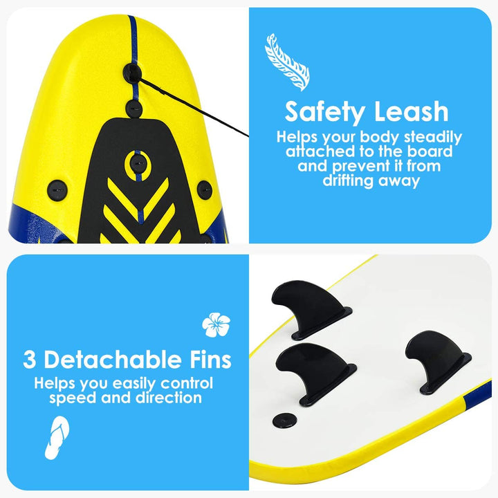 Giantex Surfboard, 6 Ft Stand Up Surfing Board w/ 3 Detachable Fins - Giantexus