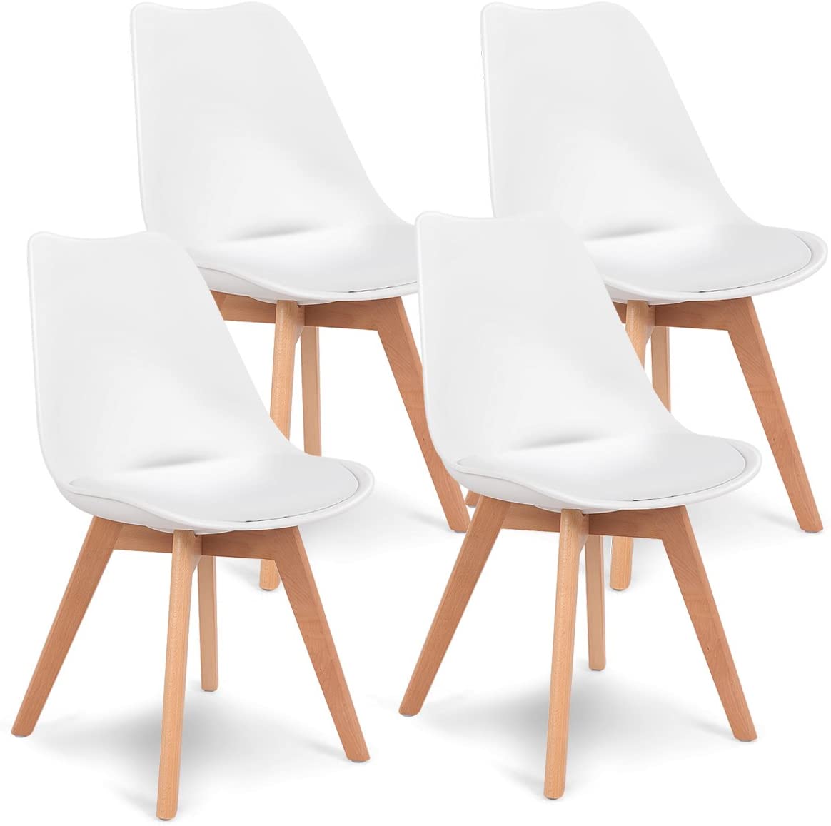 Set of 4 Mid Century Dining Chairs Wood Legs White