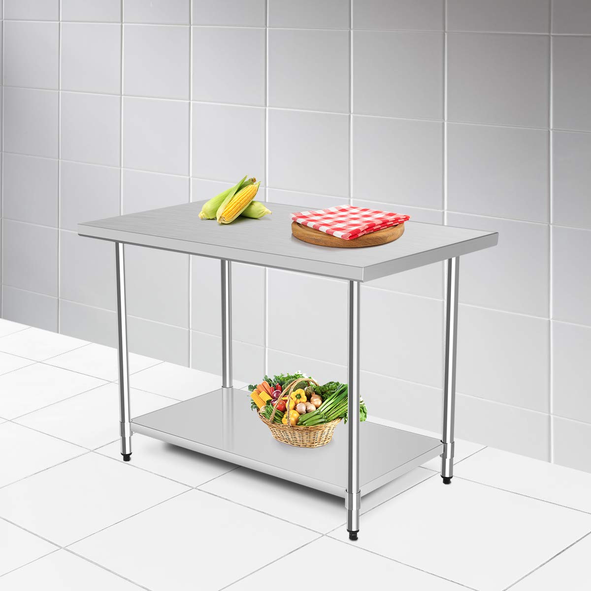 Giantex Stainless Steel Work Table with Shelf Commercial Kitchen Food Prep Table - Giantexus