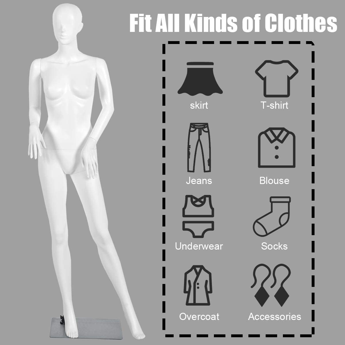 Female Mannequin Dress Form Display Manikin Torso????o?5.8 FT, White - Giantexus
