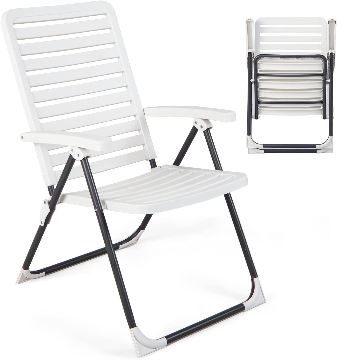 Giantex Patio Folding Chair, Adjustable Reclining Folding Chair w/ 7-Level Backrest