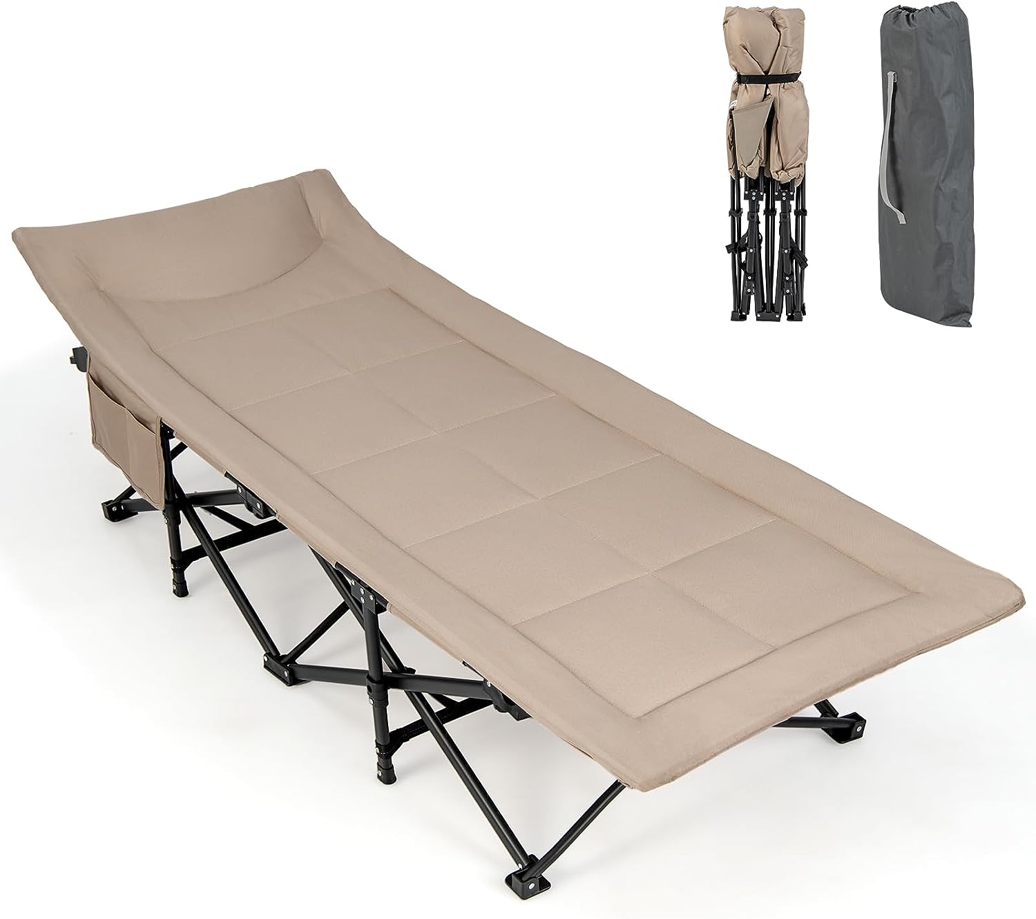 Giantex Folding Camping Cot for Adults - Sleeping Cot Bed with Carry Bag, Cushion & Headrest, 10 Foots