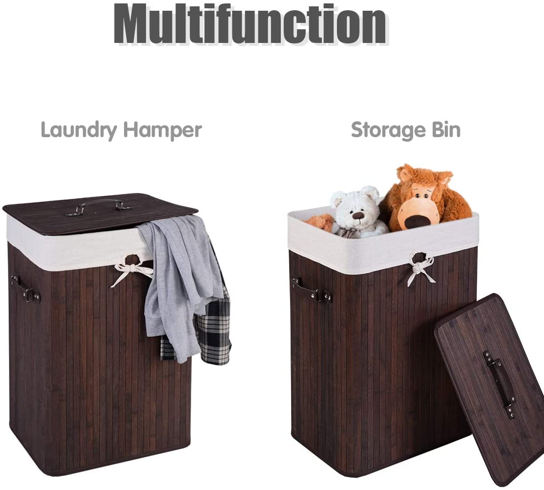 Laundry Hamper Bamboo Laundry Basket, Clothes Hamper with Lid and Removable