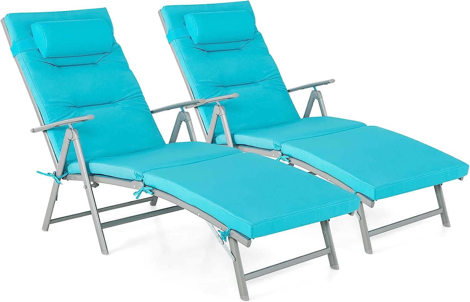 Giantex Folding Chaise Lounge Chair - Outdoor Reclining Chair with Removable Seat Cushion, Headrest Pillow