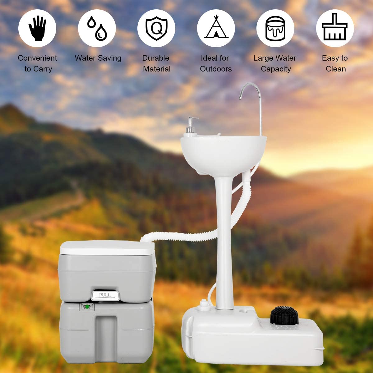 Outdoor Wash Sink and Potable Toilet Set