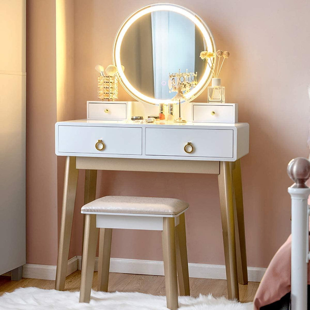 Vanity Set with Touch Screen Dimming Mirror, 3 Color Lighting Modes - Giantexus