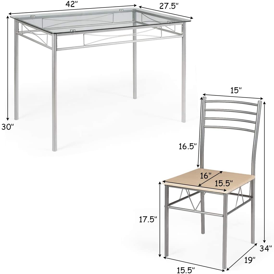 Giantex 5 Piece Dining Table Set, Kitchen Dining Set with Tempered Glass Table Top and 4 Chairs