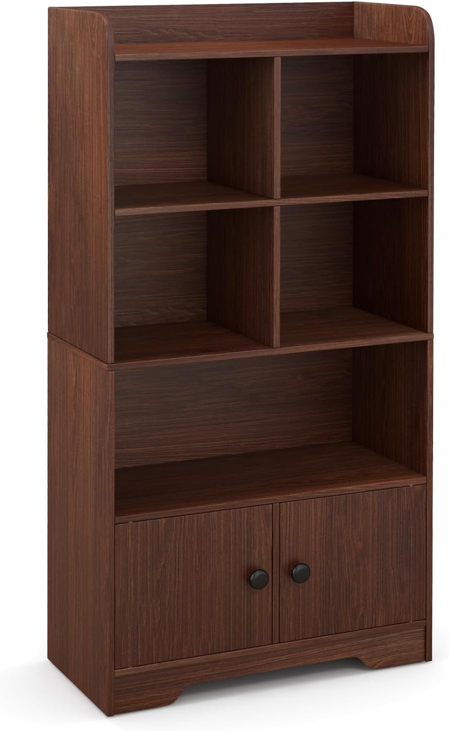 Giantex 4-Tier Bookcase with Doors, 47.5'' Tall Freestanding White Bookshelf with 3 Shelf