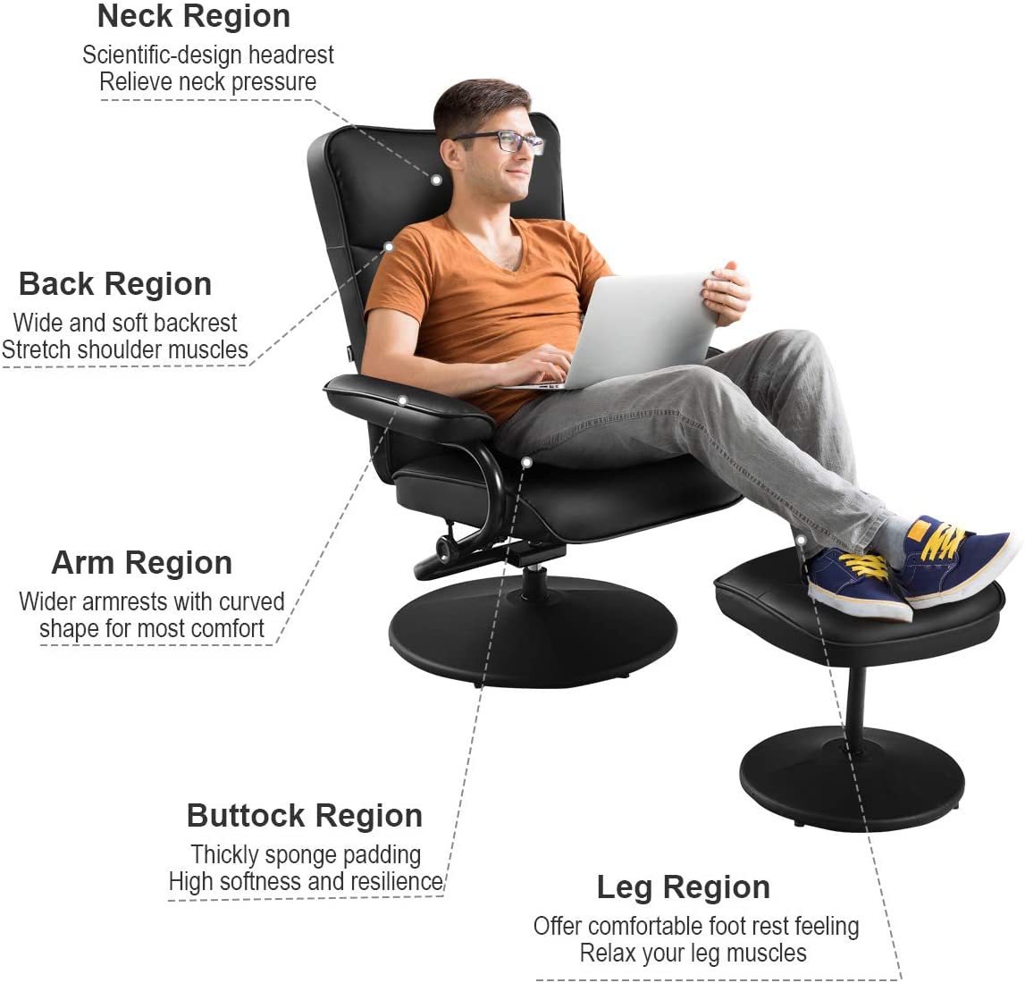 Massage Swivel Recliner Chair with Footrest Stool Ottoman