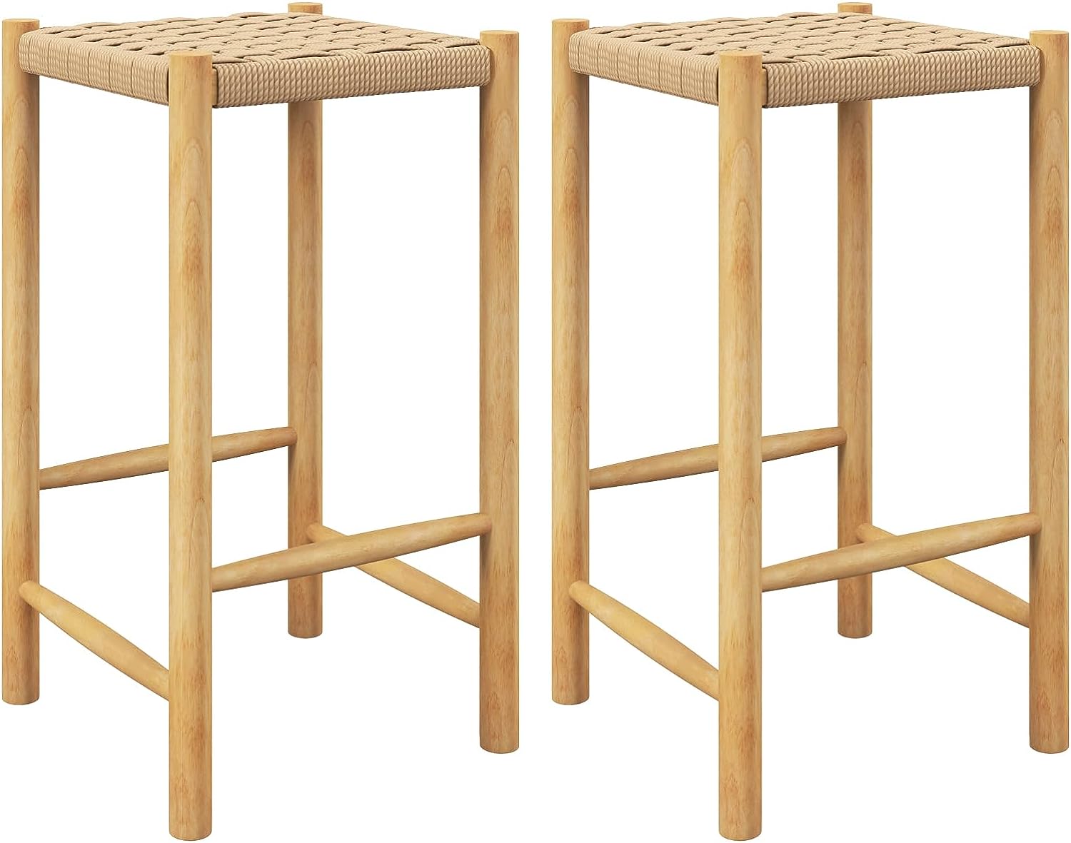 Giantex Wood Stools Set of 2, 18" Tall Boho Backless Stool Chairs with Rubber Wood Legs