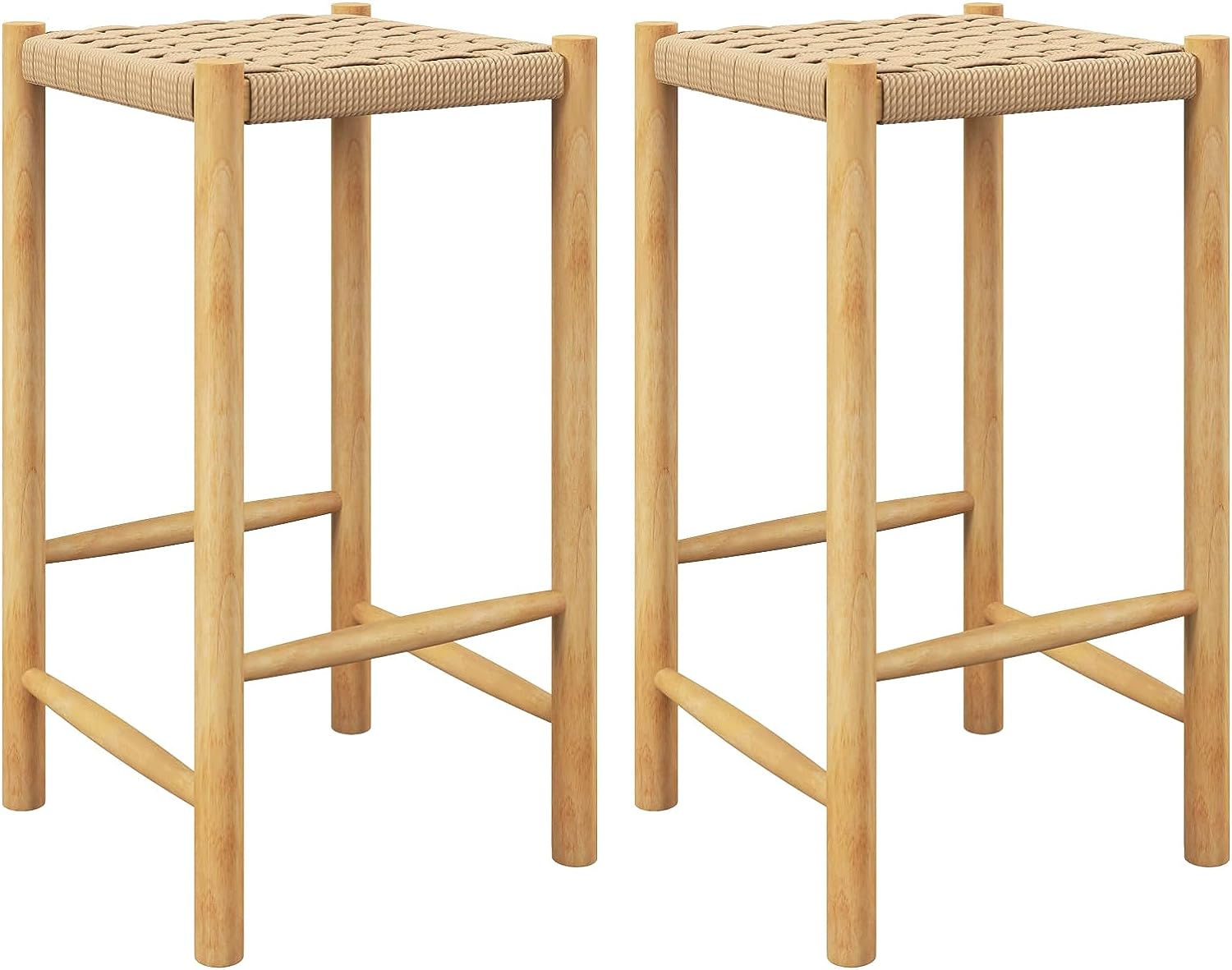 Giantex Wood Stools Set of 2, 18" Tall Boho Backless Stool Chairs with Rubber Wood Legs