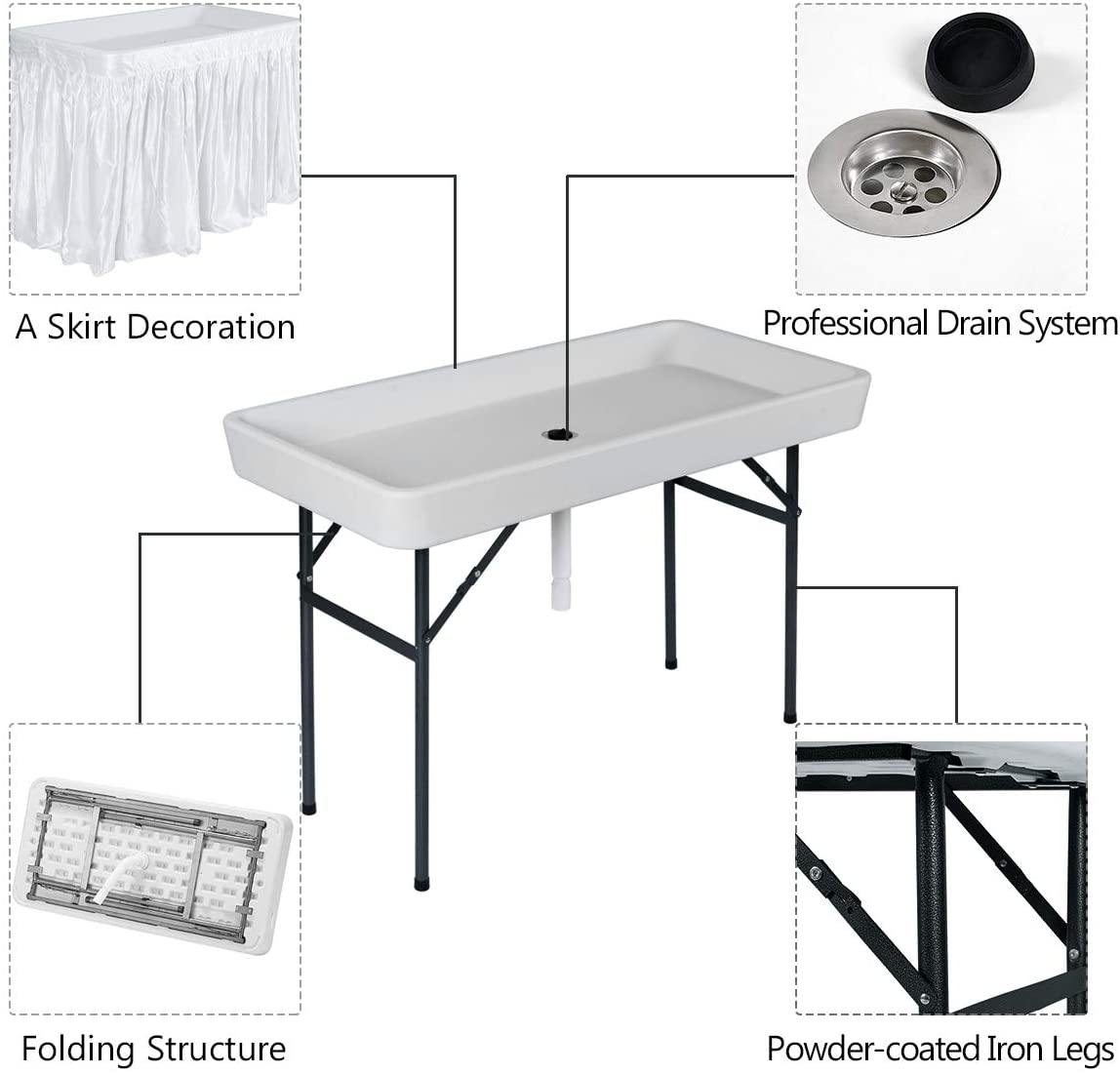 Giantex 4 Foot Ice Cooler Table w/ Matching Skirt and Drain Plug, Foldable Buffet Cold Food Keeper for Party - Giantexus