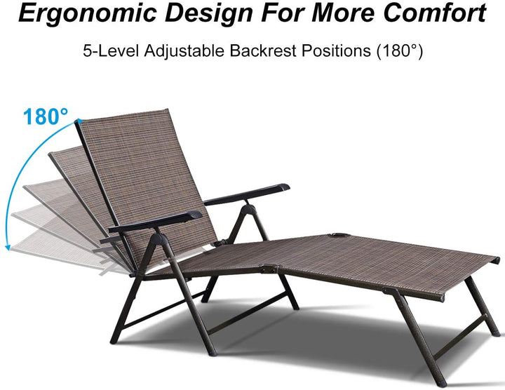 Set of 2 Chaise Lounge Chair with 5 Adjustable Reclining Positions