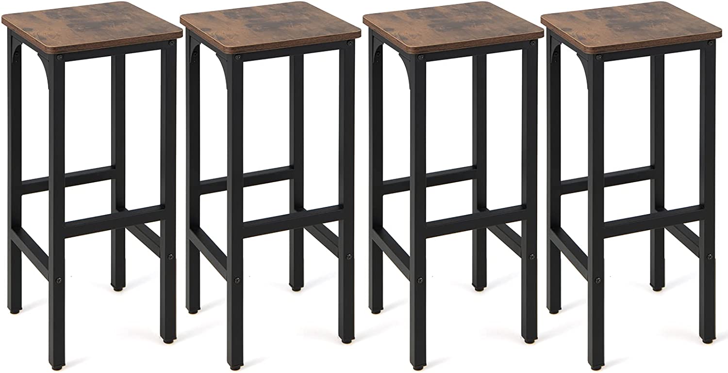 Giantex 28" Counter Height Bar Stools Set of 2, Metal Frame Bar Chairs with Adjustable Foot Pads, Brown
