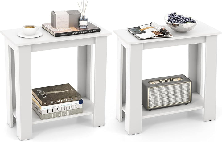 Giantex 2-Tier End Table White, Modern Side Table with Storage Shelf