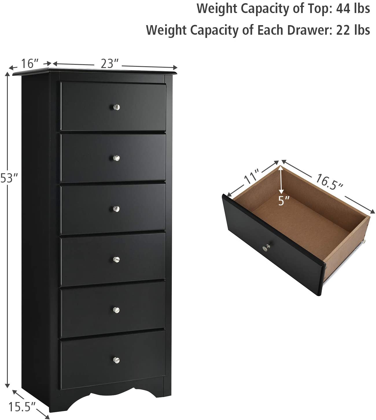 6 Drawer Chest Wooden Dresser Clothes Organizer Bedroom - Giantexus