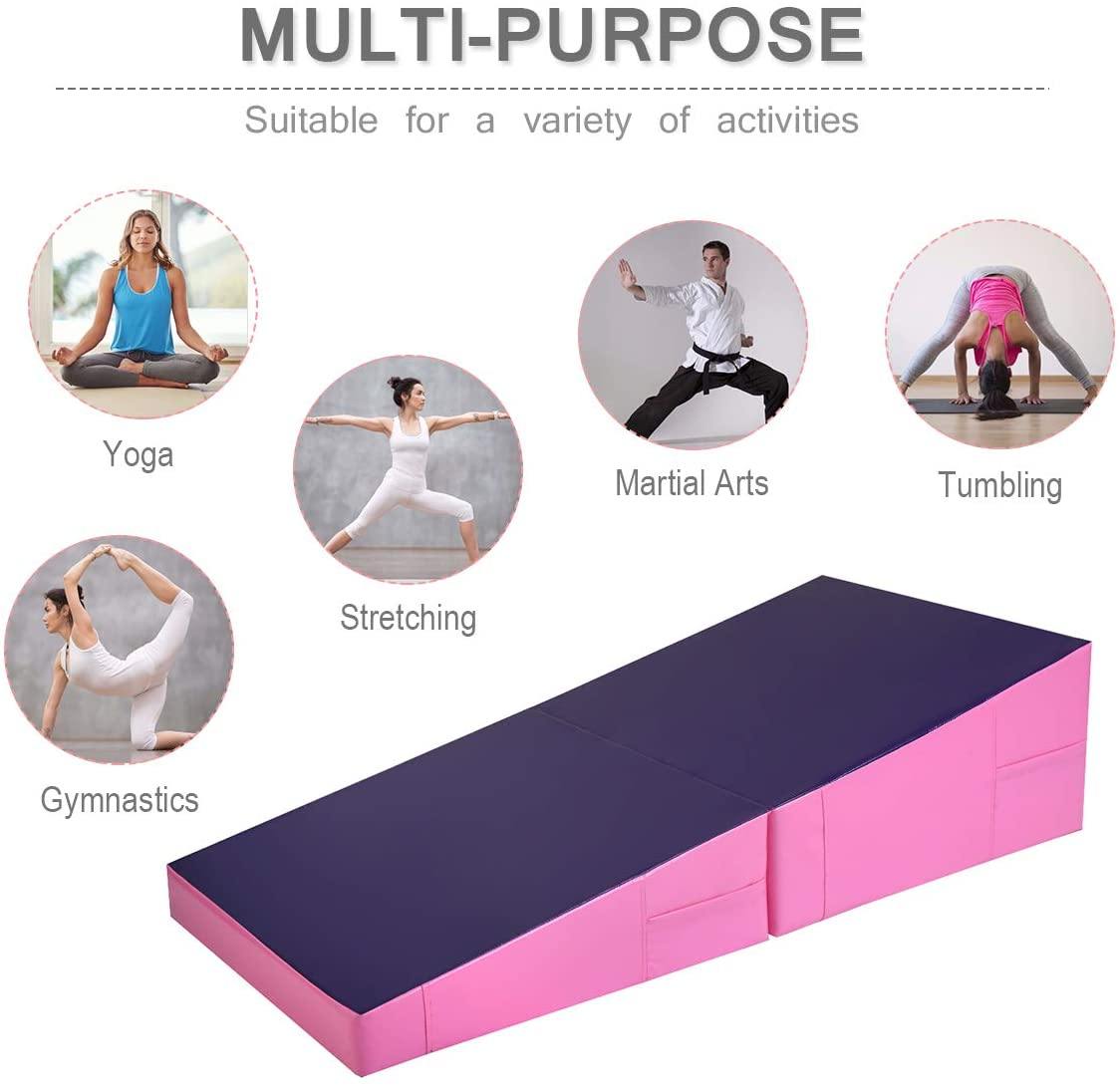 Incline Gymnastics Mat, Folding and Non-Folding Gymnastics Cheese Wedge Mat Pink/Purple - Giantexus