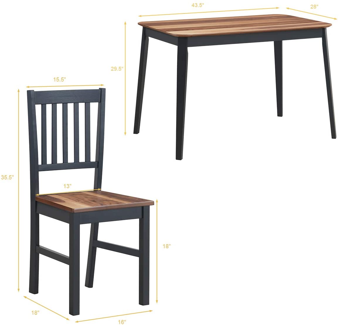 Giantex 5 Piece Dining Set with 4 Chairs,Dining Kitchen Table Set for 4 Person (Walnut & Black)