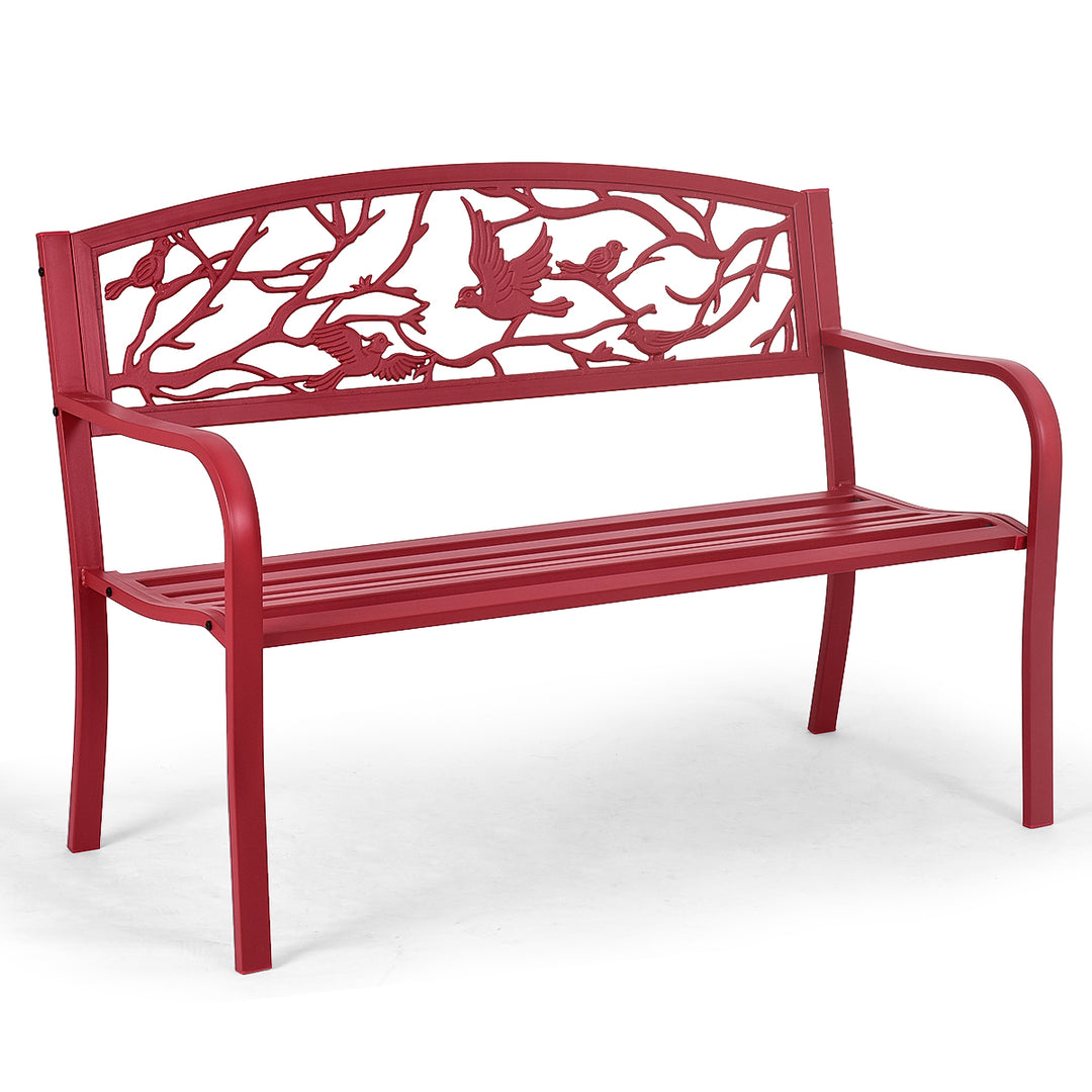Giantex Patio Garden Bench Park Yard Outdoor Furniture Cast Iron Porch Chair (Red)