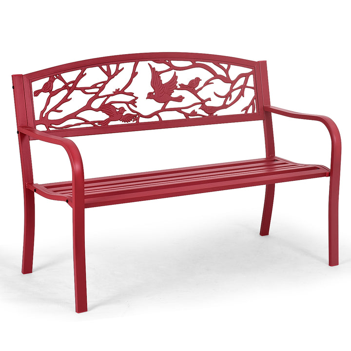 Giantex Patio Garden Bench Park Yard Outdoor Furniture Cast Iron Porch Chair (Red)