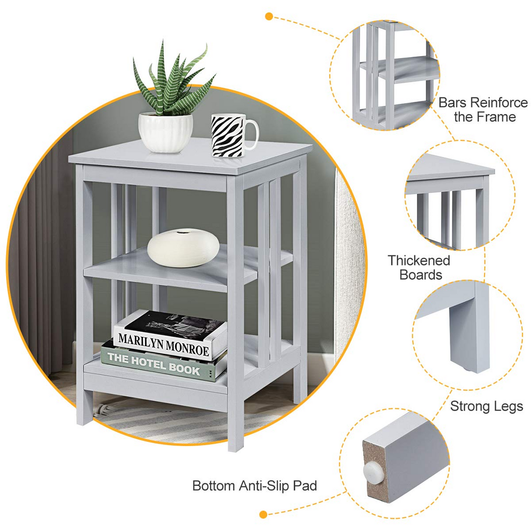 Giantex Nightstand 3-Tier Sofa Side Table W/Reinforced Bars and Stable Structure