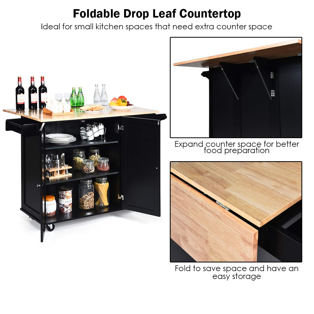 Giantex Kitchen Island Cart with Drop-Leaf Tabletop