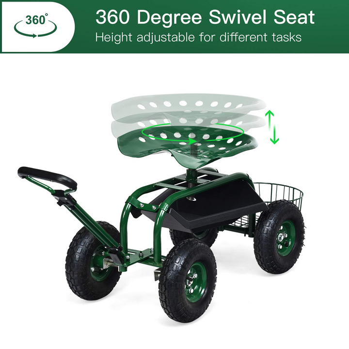 4-Wheel Garden Workseat with Storage Basket - Giantex