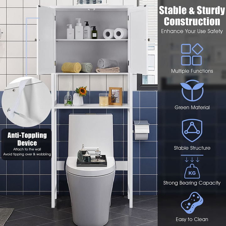 Giantex Over The Toilet Storage Cabinet W/ 2-Door Cabinet, Open Shelf, 3-Positon Adjustable Shelf