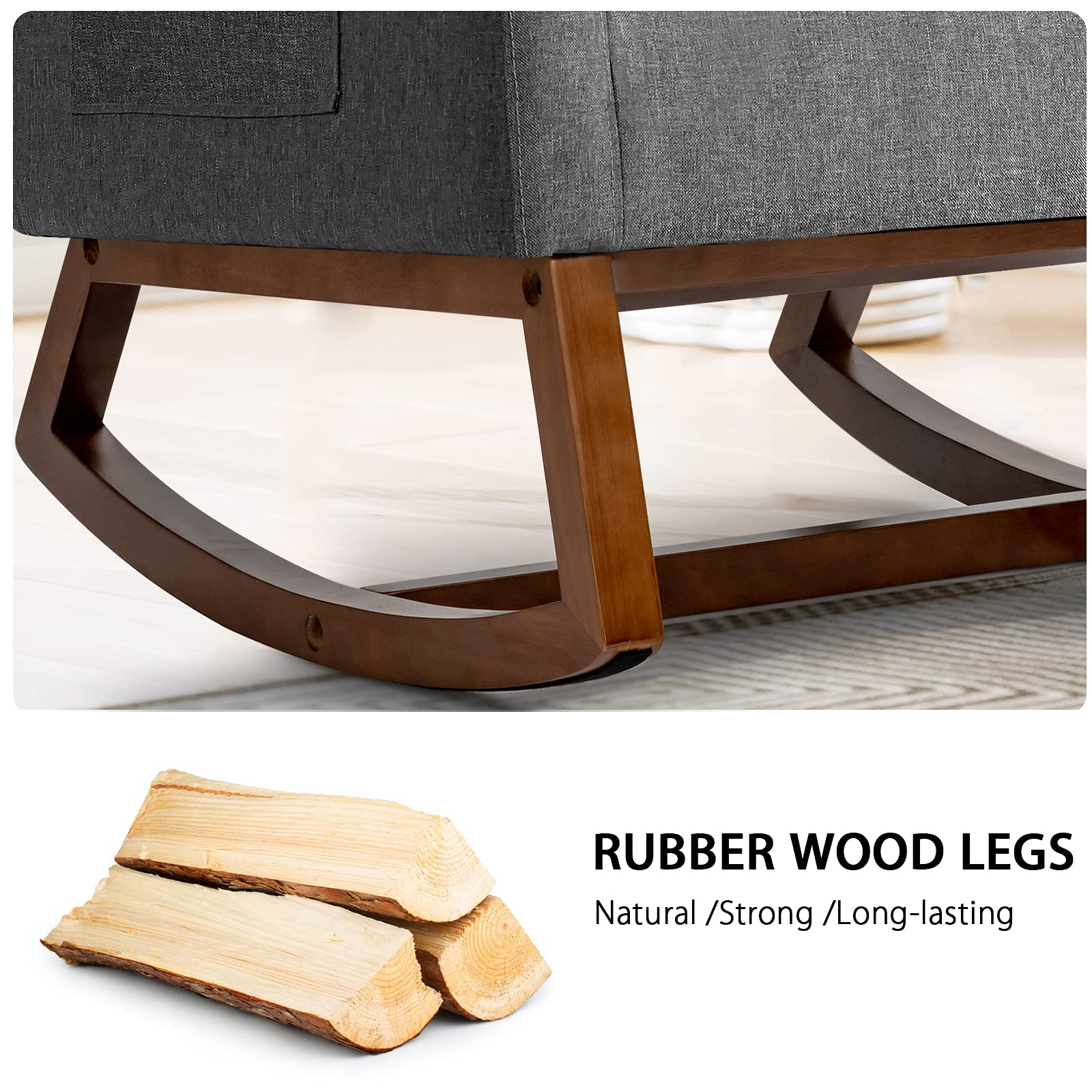 Giantex Upholstered Rocking Chair, Modern Fabric Armchair w/Wood Base