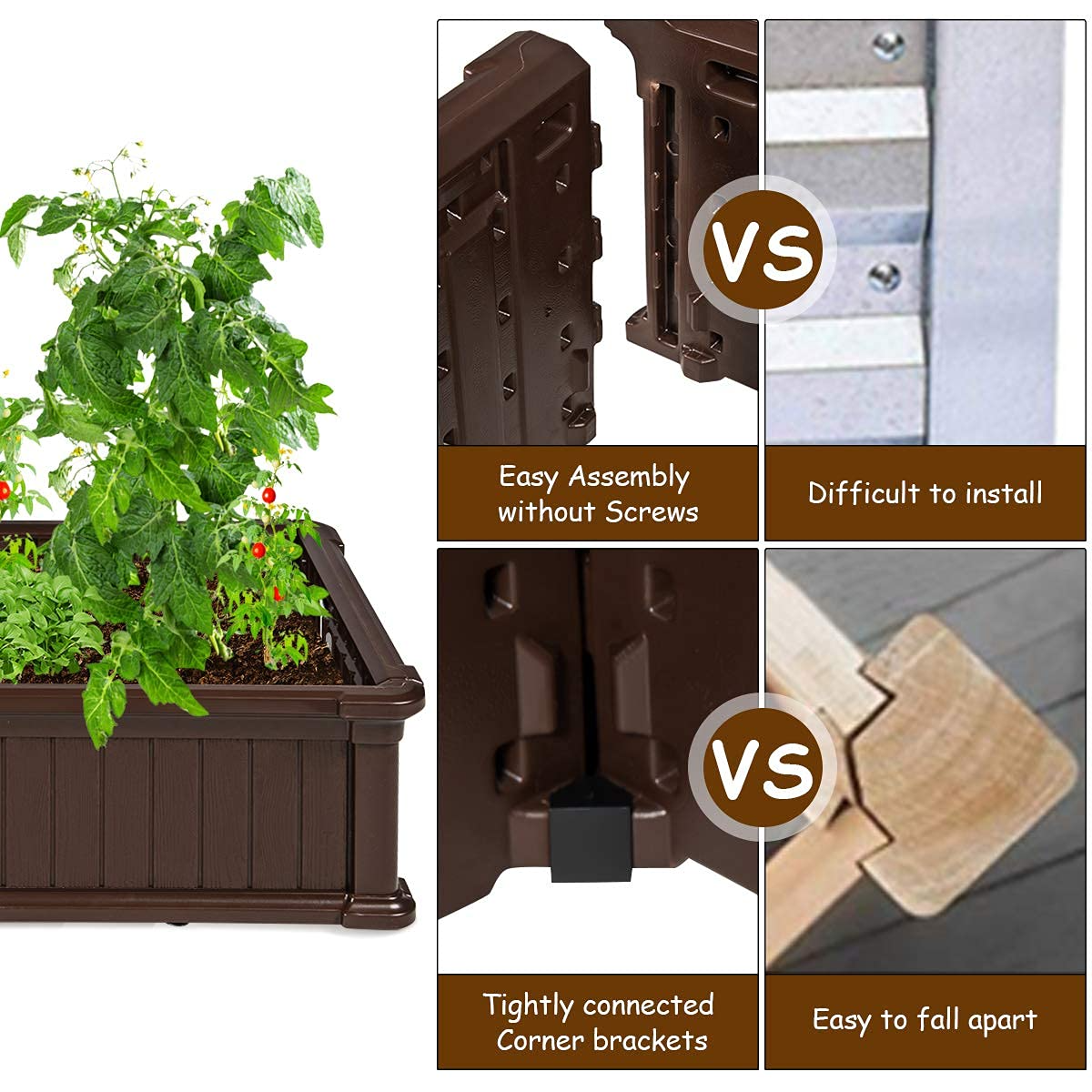 Planter for Flower Vegetables (48.5''Lx48.5''Wx12''H, Brown)