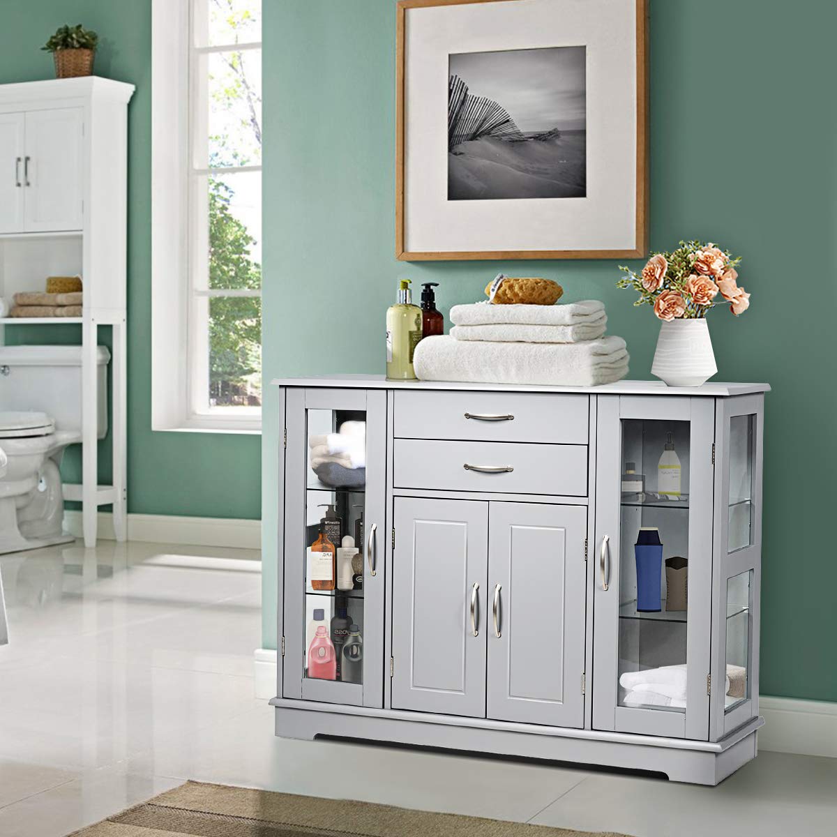 Giantex Sideboard Buffet Server Storage Cabinet W/ 2 Drawers, Grey