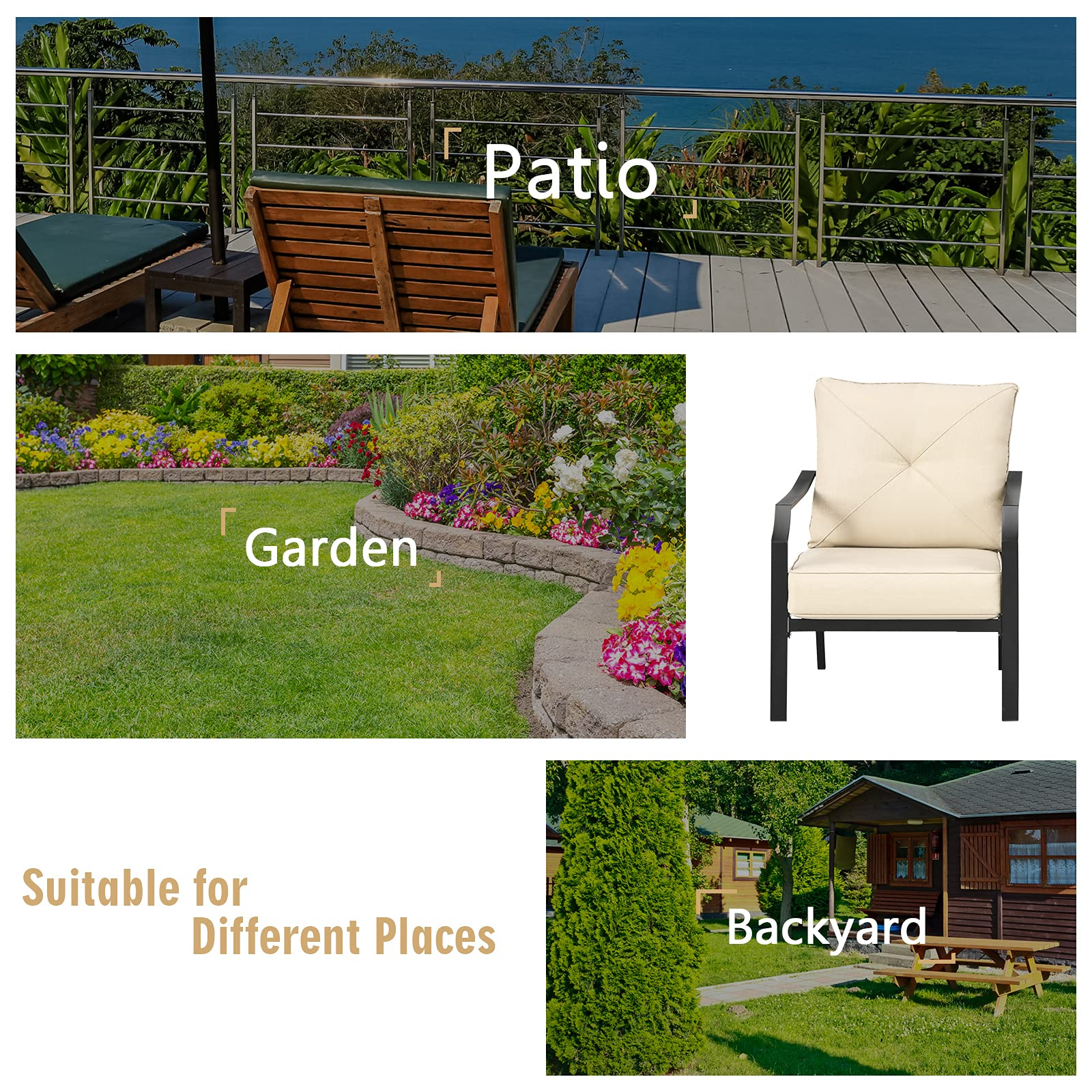Giantex Bistro Dining Chairs Iron-Frame Lawn Chairs for Porch Backyard Garden Balcony