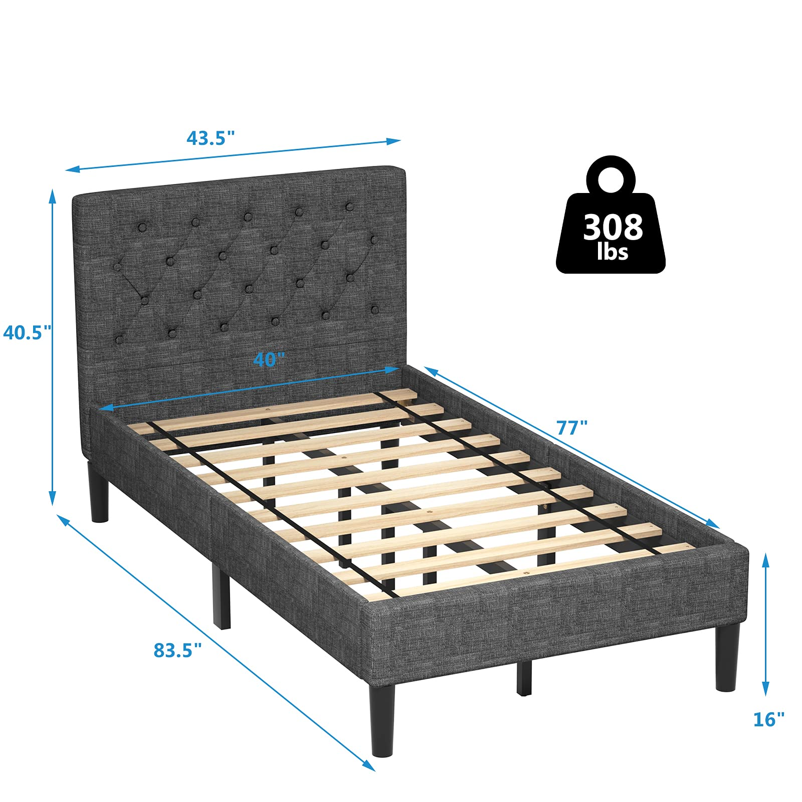 Elegant & Modern Style Upholstered Stable Bed Base with Button Stitched Headboard
