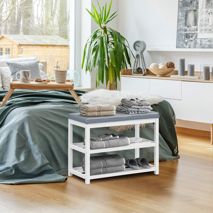 Giantex Shoe Bench, Wood Shoe Rack Bench with Cushion Seat
