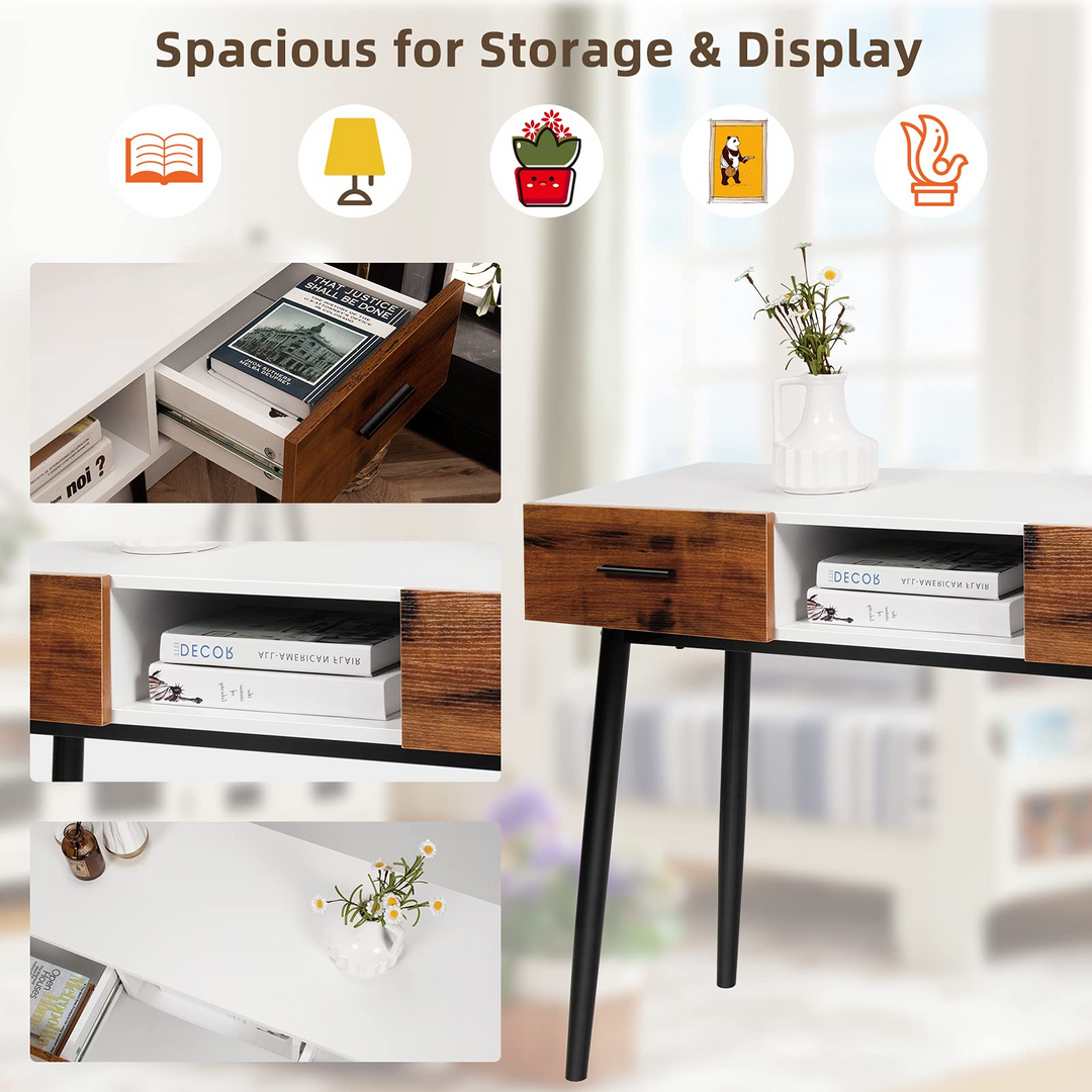 Giantex 48" Console Table, Industrial Style Sofa Table w/ 2 Drawers & Middle Open Shelf