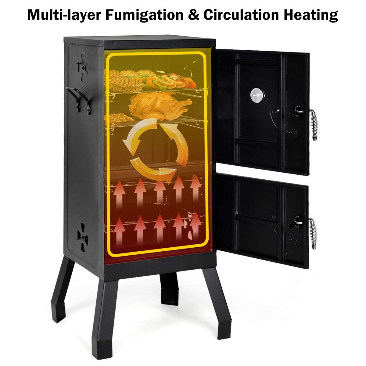 Giantex Outdoor Smoker with Double Doors, 2 Detachable Grill Netting Smoking Racks