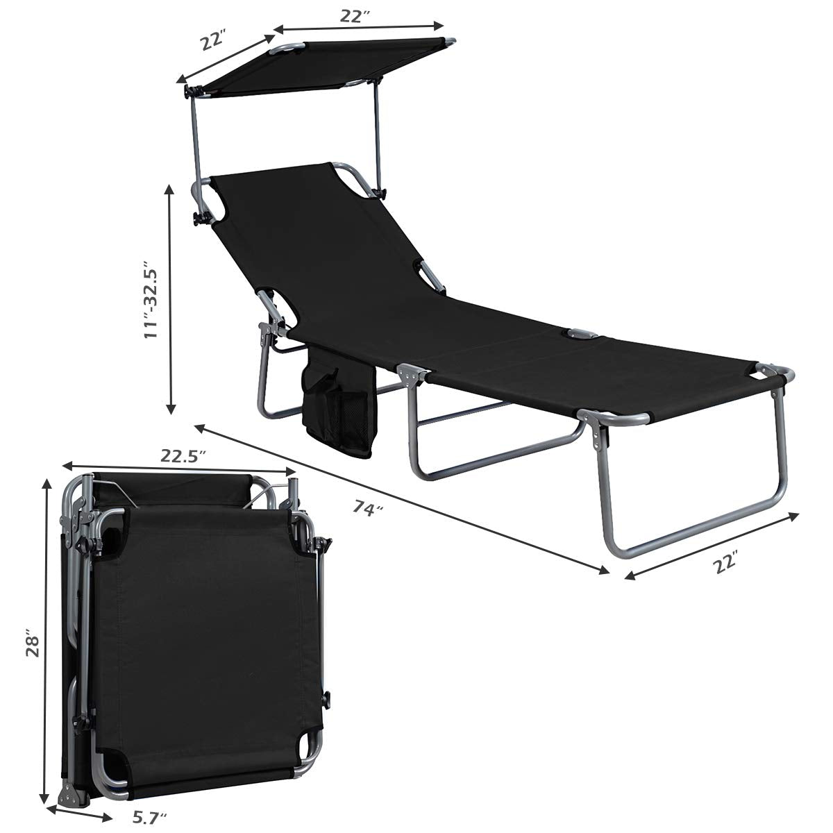 Giantex Lounge Chaise Chair Position and Shade Adjustable W/Canopy and Storage Pocket