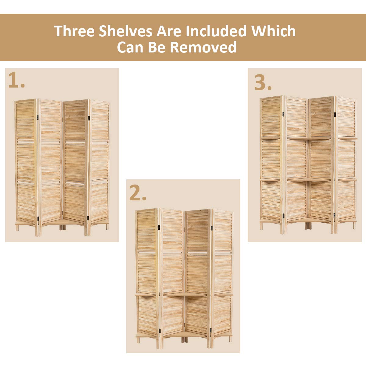 Giantex 4 Panel 5.6 Ft Tall Wood Room Divider