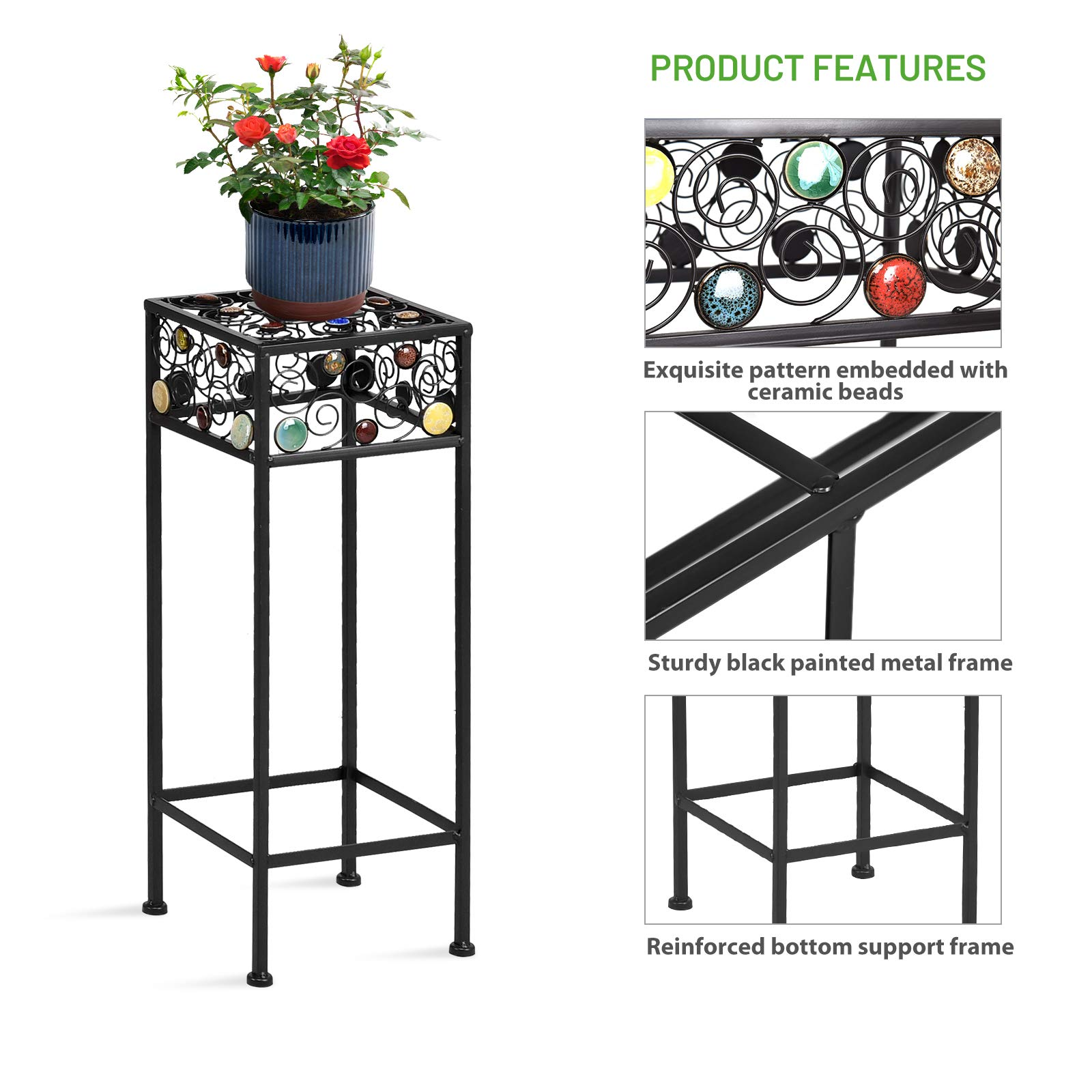 Giantex Set of 3 Metal Plant Stand, 3 Pieces Flower Pot Holder Rack with Ceramic Beads Design