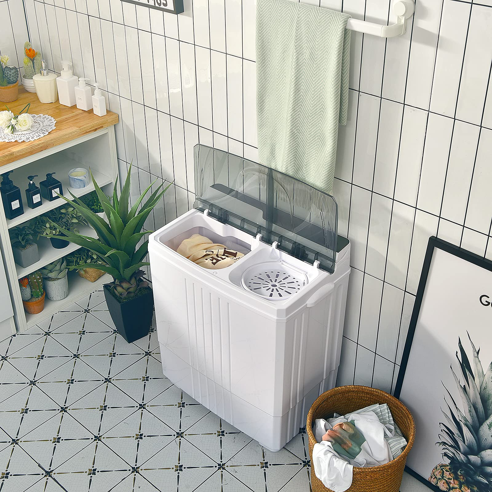 Compact Mini Laundry Washer for Apartment and Home (White & Gray)