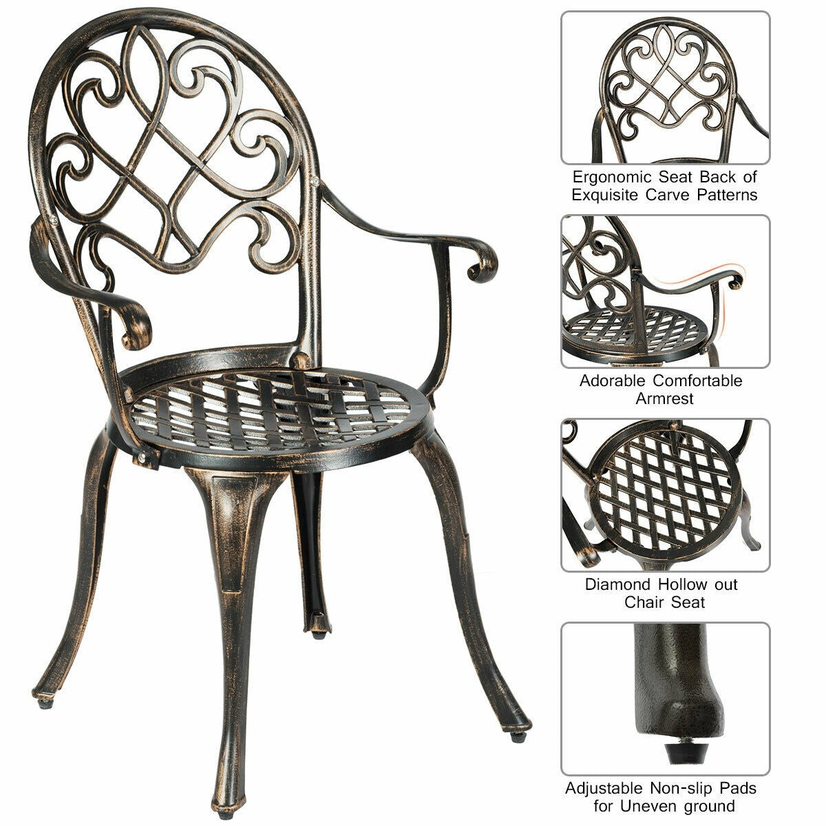 Giantex 3pcs Bistro Table Set Cast Aluminum Outdoor Patio Furniture Set (Antique Bronze)
