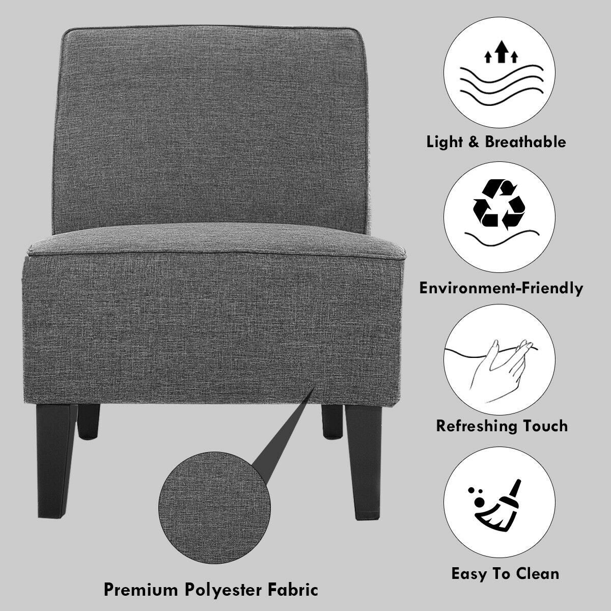 Thick Armless Accent Chair, Fabric Upholstered Slipper Chair - Giantexus