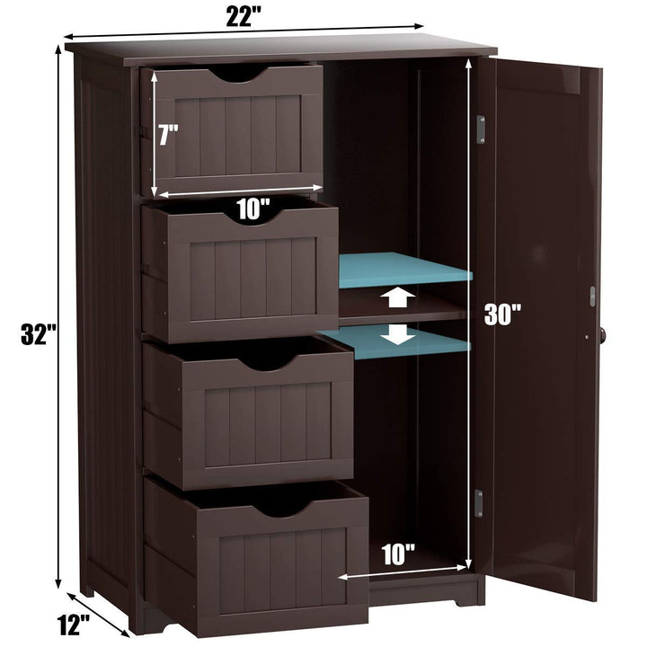 Giantex Bathroom Floor Cabinet Wooden with 1 Door & 4 Drawer