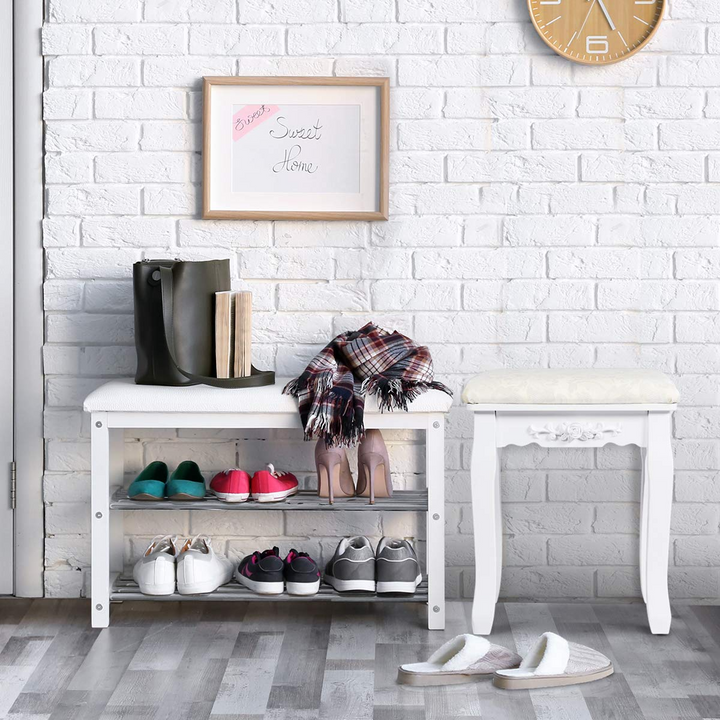 Giantex Vanity Stool Makeup Bench Dressing Stools Retro Wave Foot Floor Pad