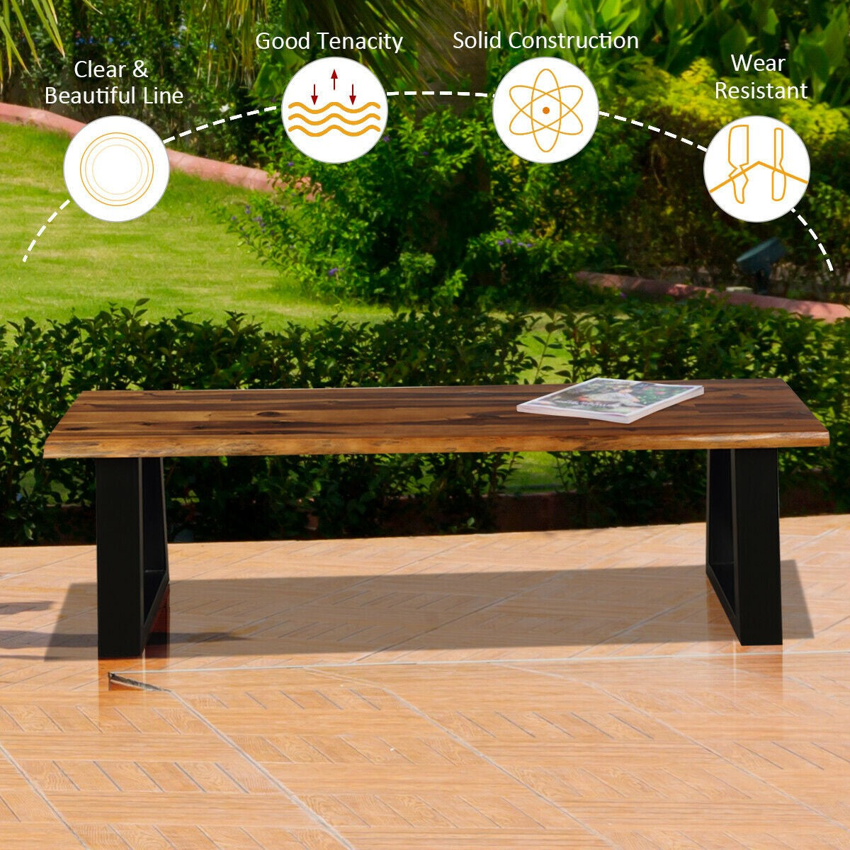 Giantex Wooden Dining Bench Seating Rustic Indoor &Outdoor Furniture (Rustic Brown&Black)
