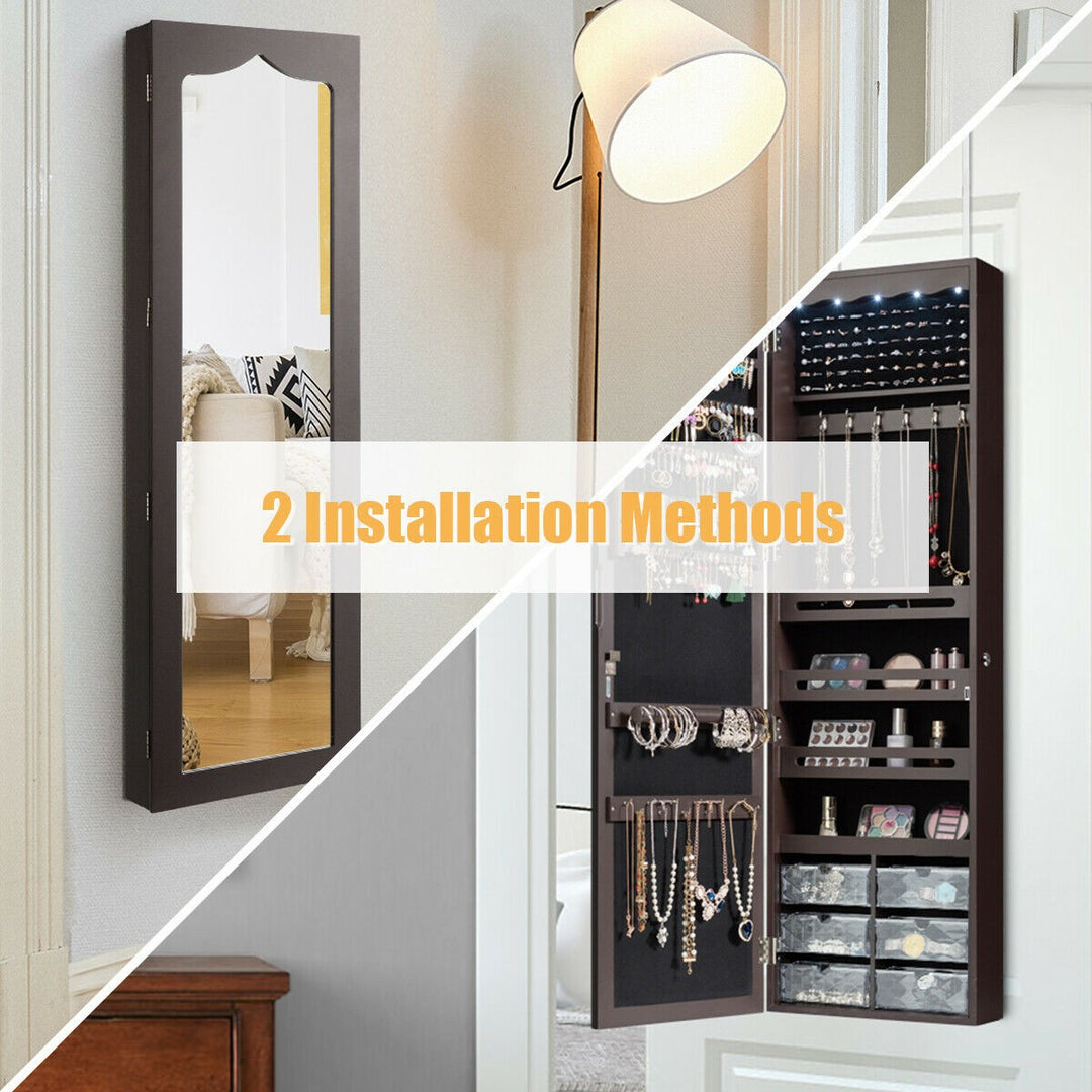 CHARMAID | 5 LEDs Jewelry Armoire Wall Mounted/Door Hanging Mirror - Giantexus